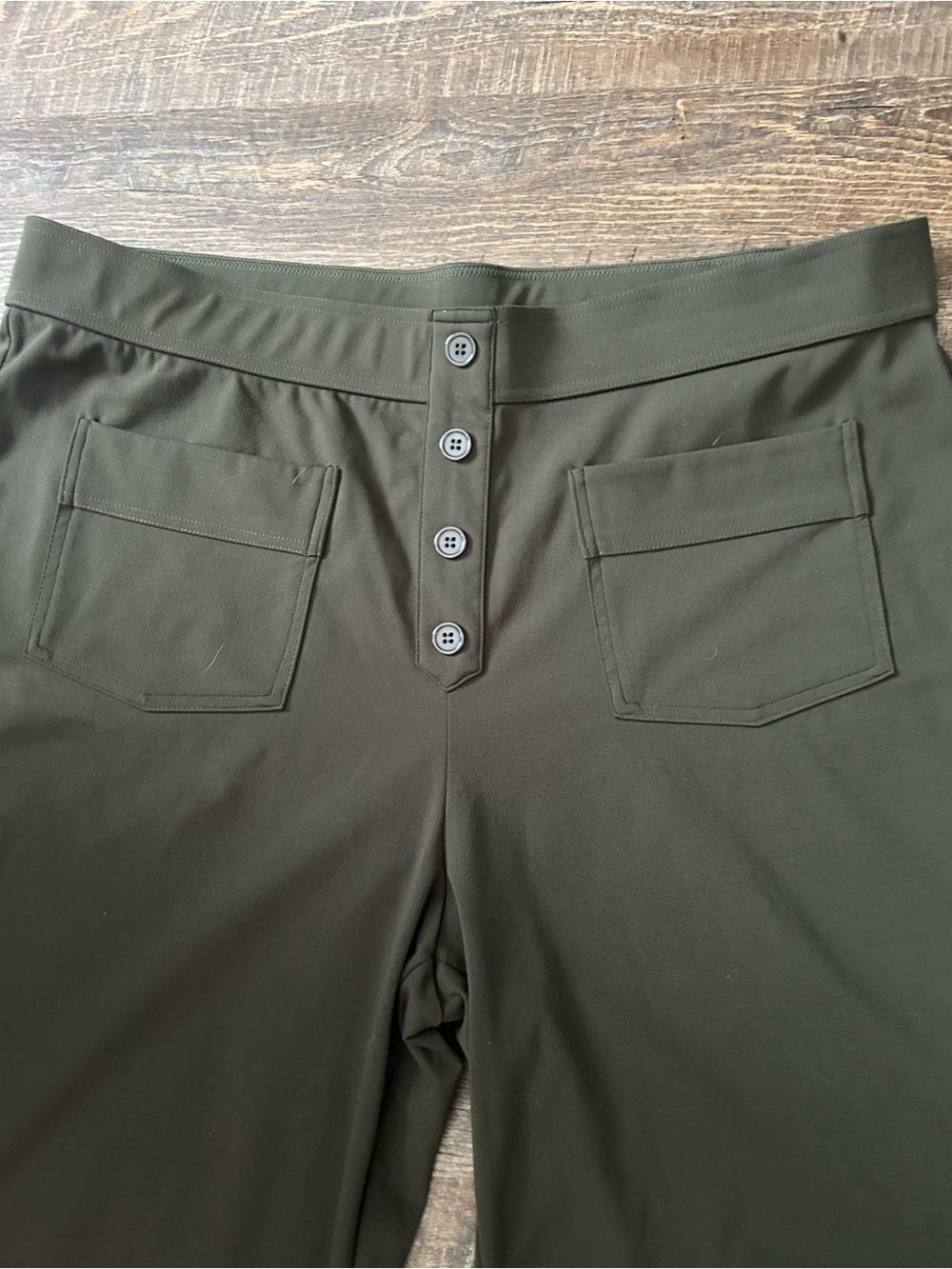 HALARA Wide Leg Olive Green Faux Button-Front Pants NWOT - Picture 2 of 10